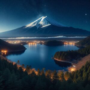 Pemandangan malam Mount Fuji